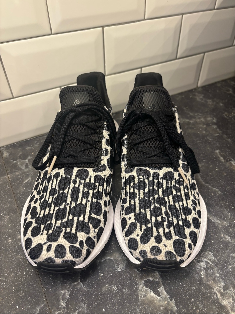 adidas Black and White Animal-Print Women's Sneakers
